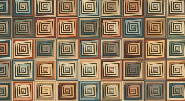 Intricate geometric pattern of repeating swirls in earth tones creates a textured visual tapestry vector