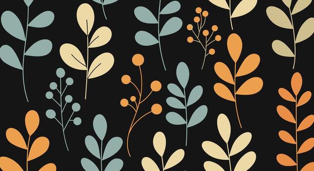 elegante resumen botánico modelo diseño con que cae hojas y bayas en un negro antecedentes vector