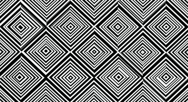 An abstract geometric pattern of concentric diamond shapes creating a visually striking tessellation with a bold black and white contrast. vector