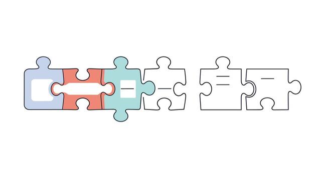 Abstract representation of interconnected puzzle pieces symbolizing connection and progress. vector