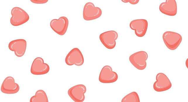 A delightful collection of pink heart-shaped candies scattered across a clean white background creating a sweet and charming pattern. vector