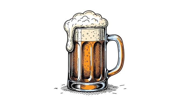 A refreshing glass of frothy beer with a handle on a white background. vector
