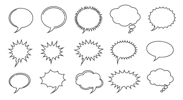 Collection of diverse hand-drawn speech bubbles and thought bubbles with a sketchy texture. vector