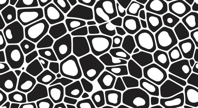 An abstract pattern of black polygons with white centers and connecting white lines creates a cellular or organic texture. vector