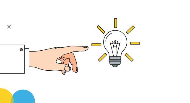 A hand is pointing at a lightbulb representing an idea occurring. vector