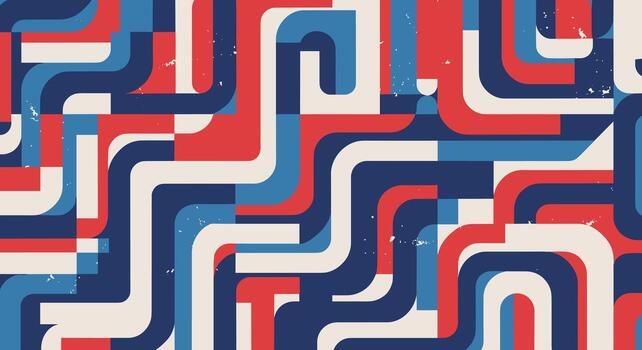 Retro geometric abstract design with curves in red, white, and blue, ideal for backgrounds vector