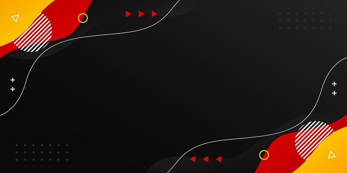 Abstract black, red, and yellow fluid wave background with geometric shapes. Modern dynamic wallpaper. Template banner background vector