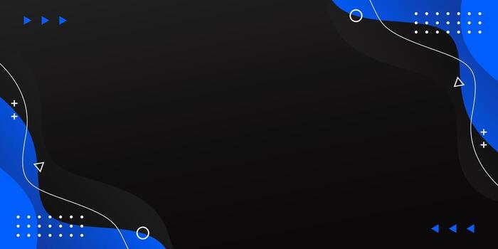 Abstract black and blue fluid wave background with geometric shapes. Modern dynamic wallpaper. Template banner background vector