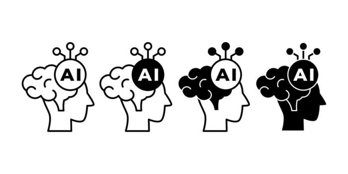 Artificial Intelligence Learning Brain Black Icon Bundle for Smart Technology Design vector