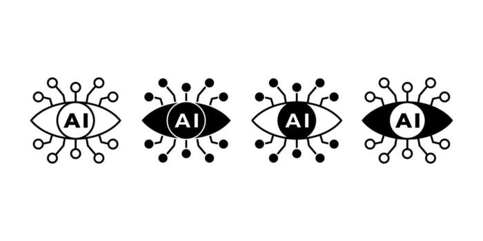 Eye with Circuits Artificial Intelligence Vision Black Icon Bundle for Smart Recognition Concept vector