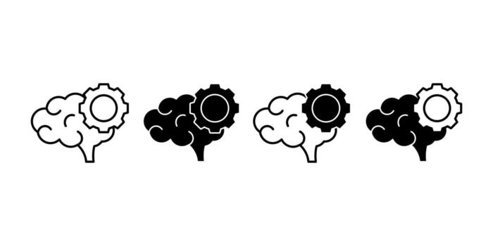 cerebro en caja de cambios negro icono haz para máquina aprendizaje y cognitivo tecnología diseño vector