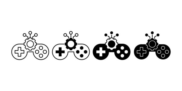 Artificial Intelligence in Gaming Black Icon Bundle for Smart Technology and Entertainment Concept vector
