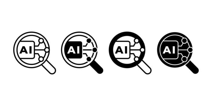 Artificial Intelligence Research Black Icon Bundle for Innovation, Science, and Data Technology vector