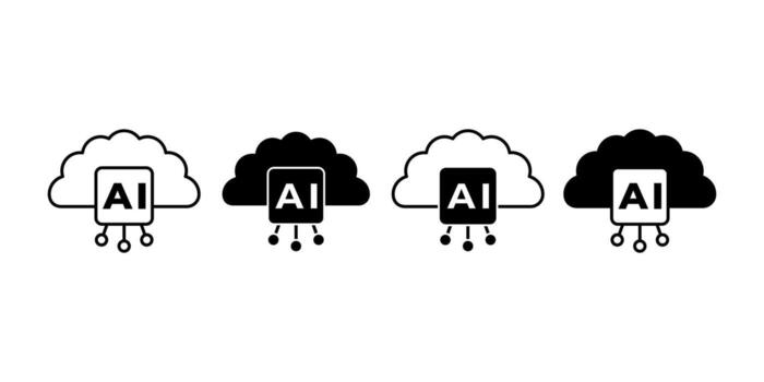 Artificial Intelligence Cloud Black Icon Bundle for Smart Computing and Digital Technology Design vector