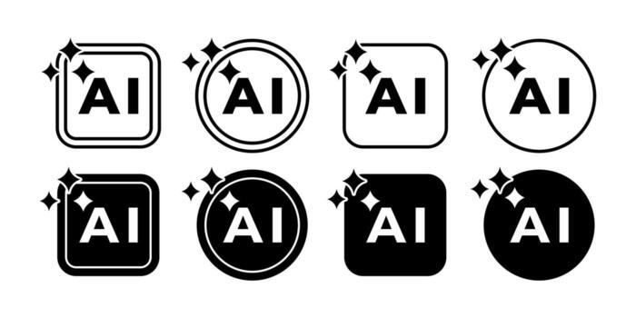Artificial Intelligence Typeface Black Icon Bundle for Modern Typography and Futuristic Design vector