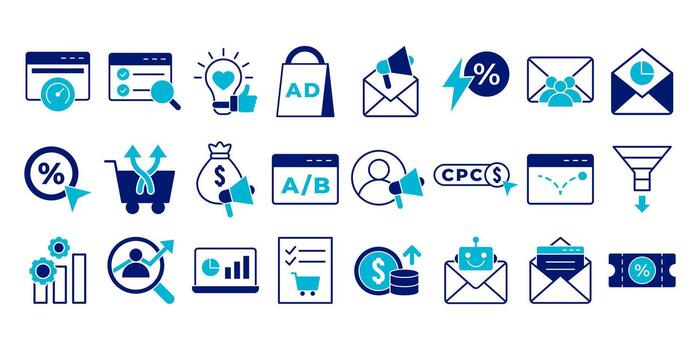 Digital Marketing Strategy Flat Line Icon Bundle with Email Ads Analytics and Conversion Funnel vector
