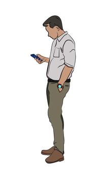 Man standing and using smartphone vector