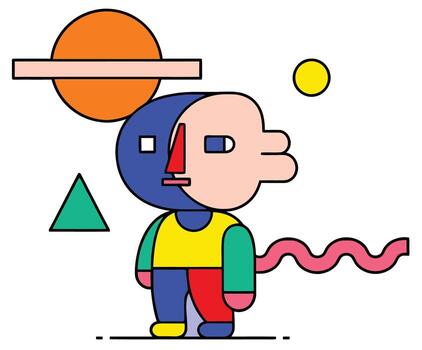 Surreal Abstract Character with Geometric Shapes Illustration vector