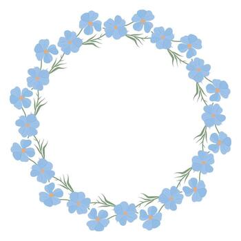 Flax wreath frame, Floral Circle frame, Wildflower Round Border. Botanical element vector
