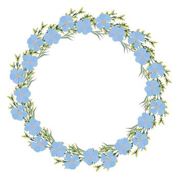Flax and sagebrush Botanical wreath frame, Plant Round Border, Floral Circle frame. Botanical element vector