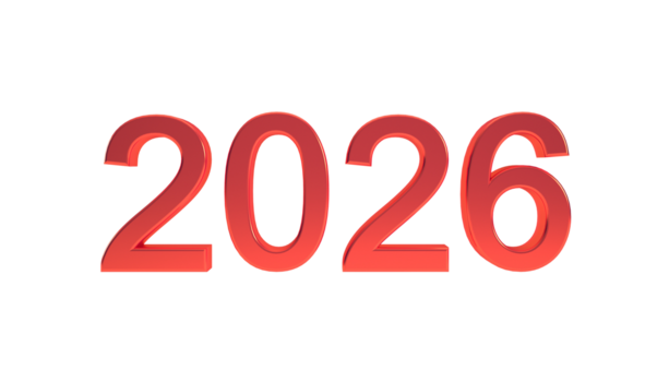 2026 red 3D text isolated on transparent background, happy new year backdrop concept 3D rendering illustration. png