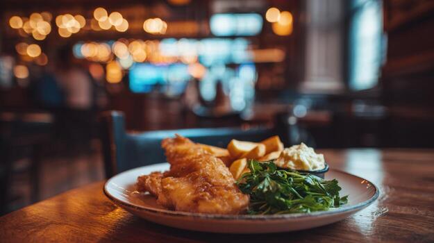 Fish and Chips With Salad on Plate photo
