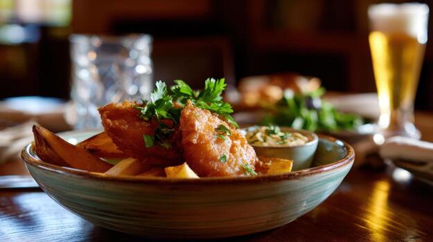 Fish and Chips Served with Cola photo