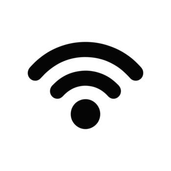 Black wifi signal icon with three curved lines and a circle on white vector