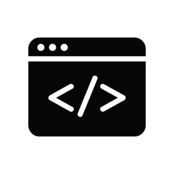 negro navegador ventana icono con código símbolo en centro, aislado en blanco antecedentes vector