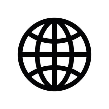 negro contorno globo icono con cuadrícula líneas en un blanco antecedentes vector