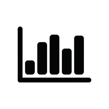 Black bar graph icon on a white background showing data and analysis vector