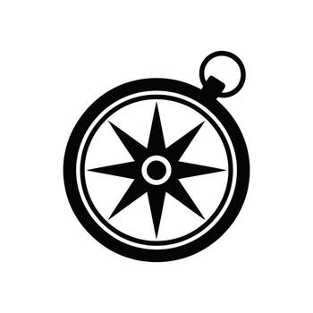 negro Brújula con ocho puntos y circular anillo icono en blanco antecedentes vector