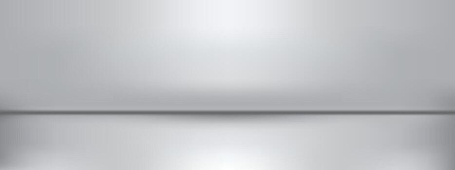 Grey studio background with smooth gradient surface. White wall, empty floor create neutral space. minimal room design. Backdrop template for product photography and display presentations. vector