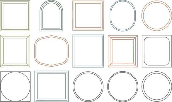 Collection of double line graphic frames in various shapes vector