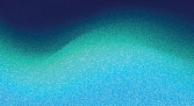 Blue halftone gradient background with scattered aqua pixel dot pattern vector