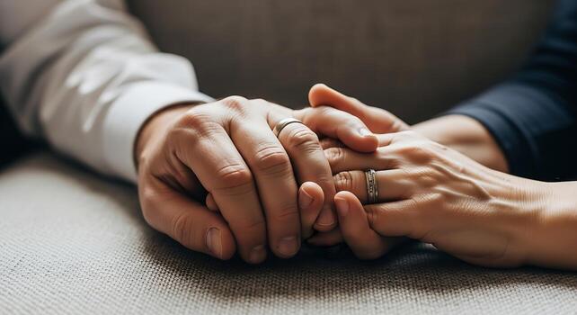 Close-up of Hands Holding Each Other Showing Support and Compassion in Intimate Setting photo