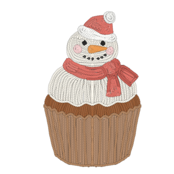un' affascinante Cupcake Caratteristiche un' a maglia pupazzo di neve cappello a cilindro con un' rosso sciarpa e cappello, la creazione di un' caldo vacanza scena Perfetto per Natale dolce menu, regalo guide, e festivo cibo fotografia. png