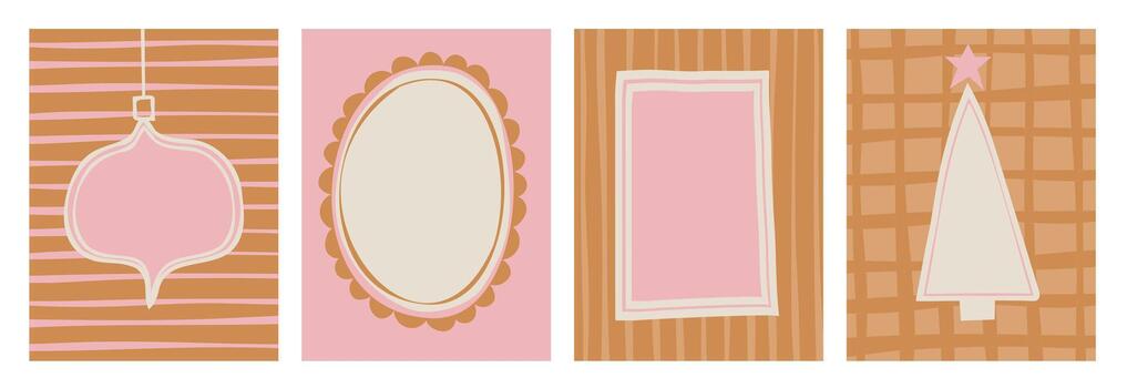 Christmas frames, retro backgrounds. Hand drawn Christmas background set, cards, banners, prints with patterns and frames. vector