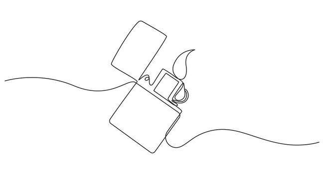 continuo línea Arte de un encendedor con llama, minimalista continuo línea dibujo de un iluminado encendedor, vector