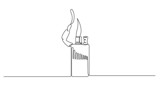 continuo línea Arte de un encendedor con fuego, vector