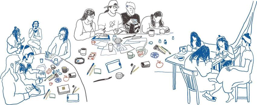 set of student's sketching in hand drawn style vector