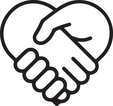 Heart shaped handshake symbol of unity and partnership vector