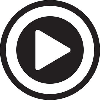 Simple black and white play button icon with concentric circles vector