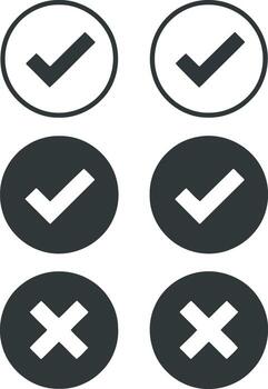 Collection of checkmark and cross icons in circles vector