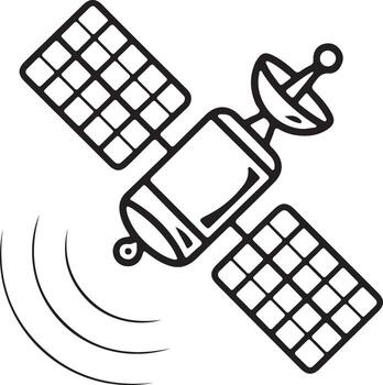 Simple line drawing of a satellite in orbit vector