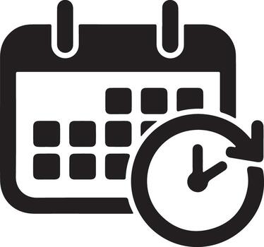 Calendar clock icon representing time and scheduling vector