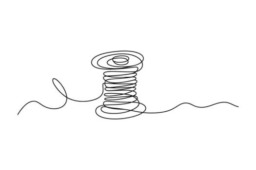 uno continuo línea sorteos un de coser hilo carrete en un blanco antecedentes vector