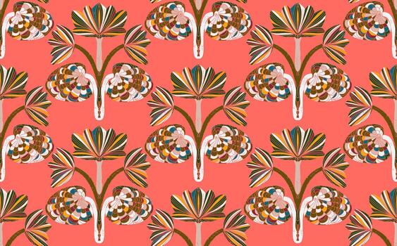 un modelo con palma arboles y hojas en un rosado antecedentes vector