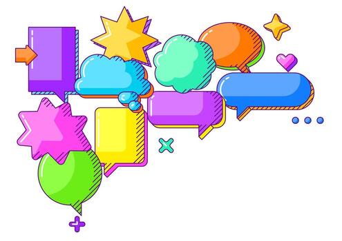 Background with speech bubbles. Decorative abstract objects in cartoon line art style. vector