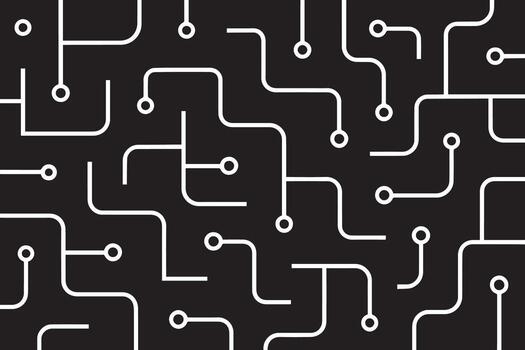 Electronics board. Circuit board electronic hi tech pattern. Black monochrome background. gray lines and dots isolated on black background vector